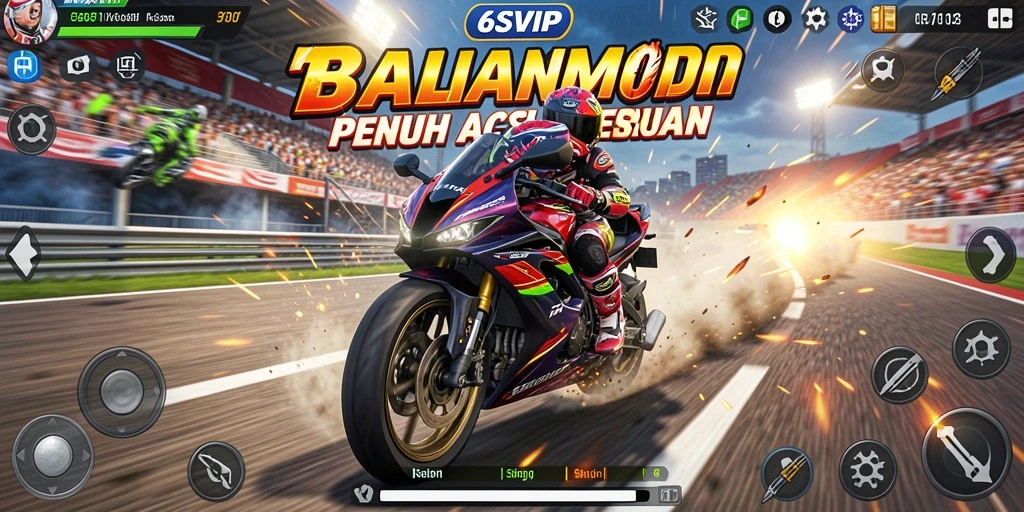 Tampilan screenshot 6SVIP yang menampilkan balapan motor yang seru.