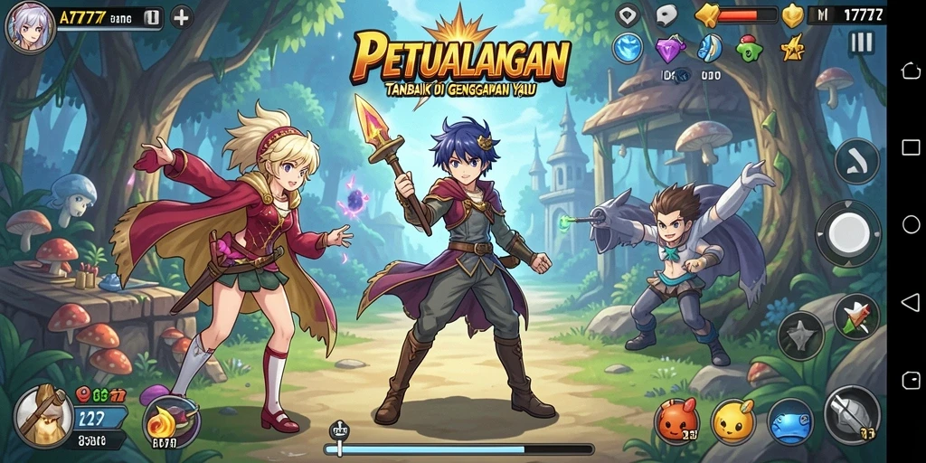 Tampilan gameplay yang menarik dari A7777 dengan karakter Anime ikonik.