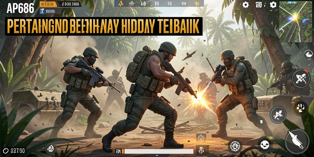 Tampilan seru dari gameplay AP686 dalam pertarungan Battle Royale.