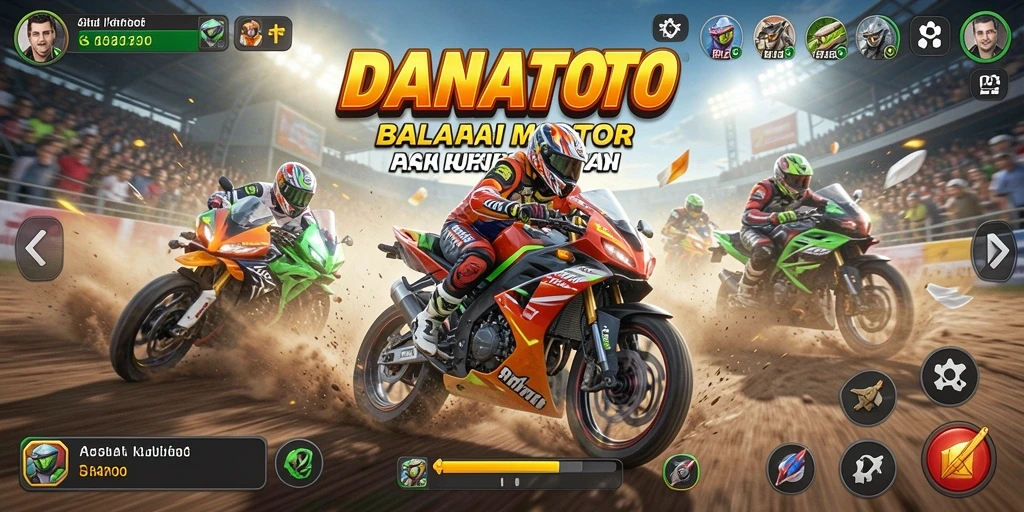 Screenshot menunjukkan aksi balapan motor yang intens dan mendebarkan.