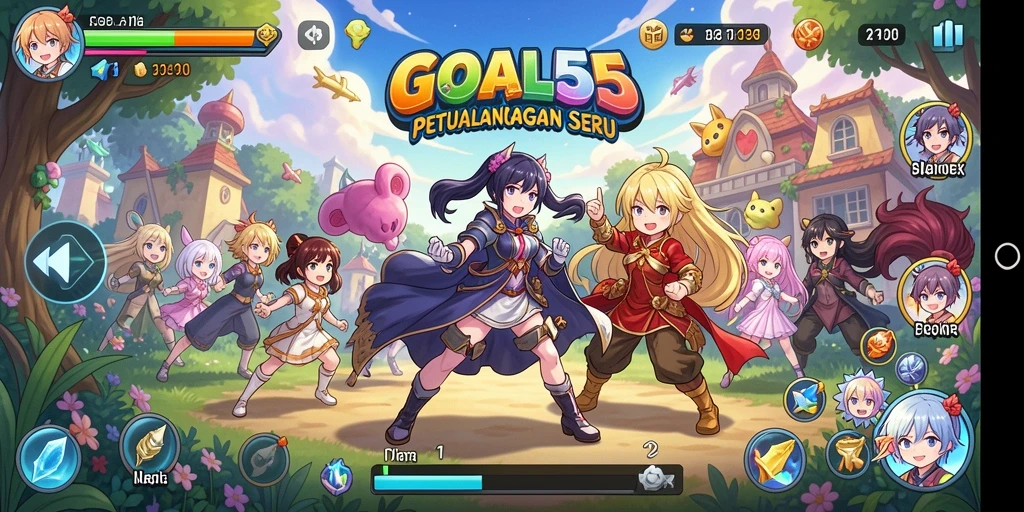 Tampilan seru dari gameplay GOAL55 yang penuh warna.