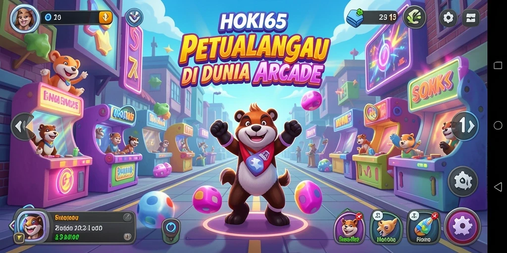 Screenshot utama menampilkan gameplay seru HOKI65 di dalam dunia Arcade.