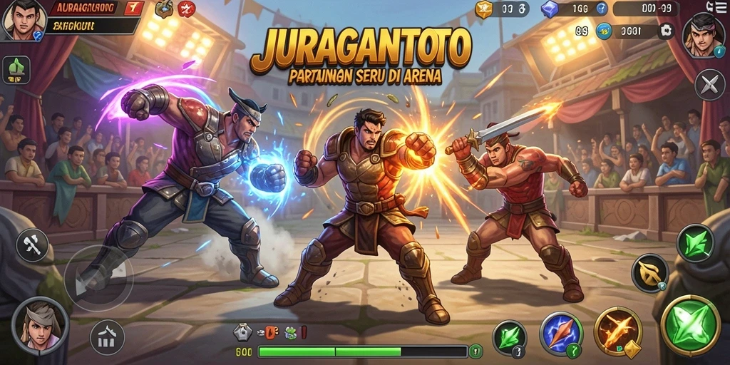 Tampilan JURAGANTOTO dengan aksi pertarungan yang intens.