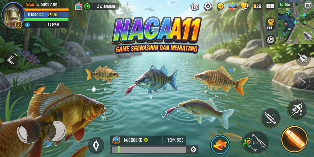 Screenshot gameplay NAGA11 yang menarik dengan aksi memancing yang seru.