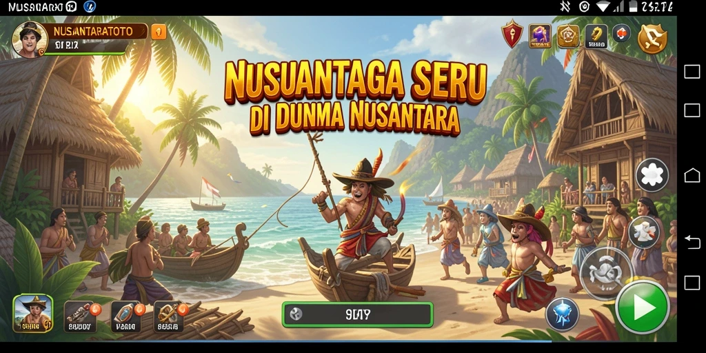 Screenshot menunjukkan pemain menjelajahi pulau dengan pemandangan yang menakjubkan.