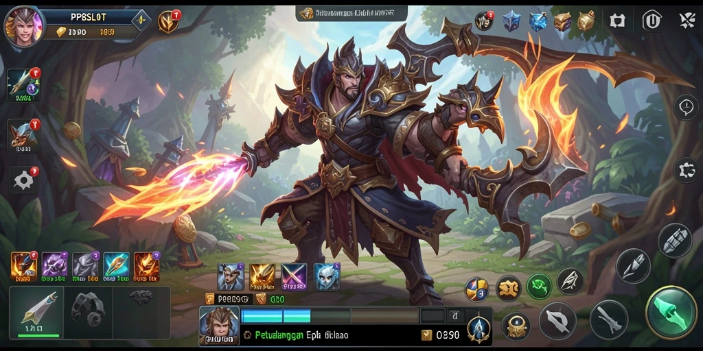 Tampak layar gameplay PP8SLOT dengan karakter beraksi di dunia fantasi.