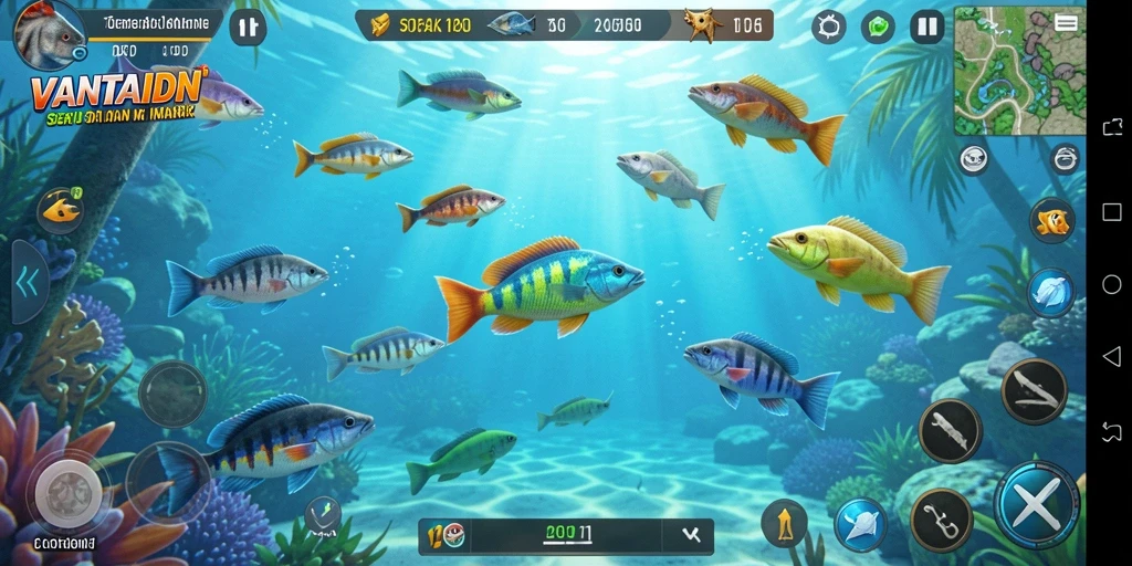 Screenshot menunjukkan aksi seru saat menembak ikan di VANTAIDN.